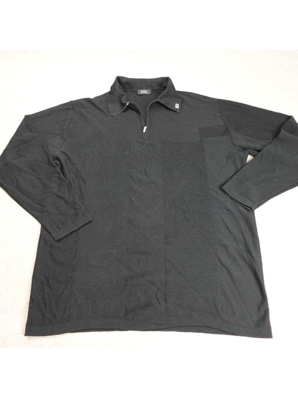 Versace Mens Sweater 2XL Black Jacquard Polo 100% Merino Wool Vintage Italy